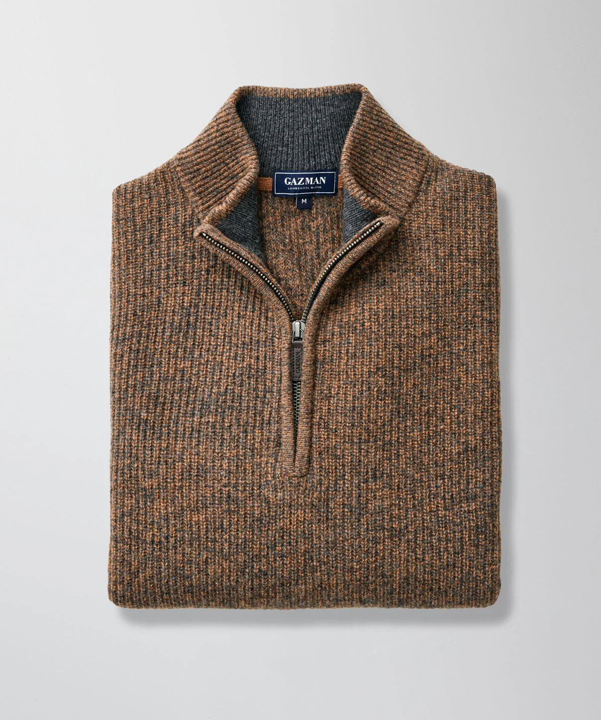 Wool Blend Half Zip Knit - Walnut - Image 2