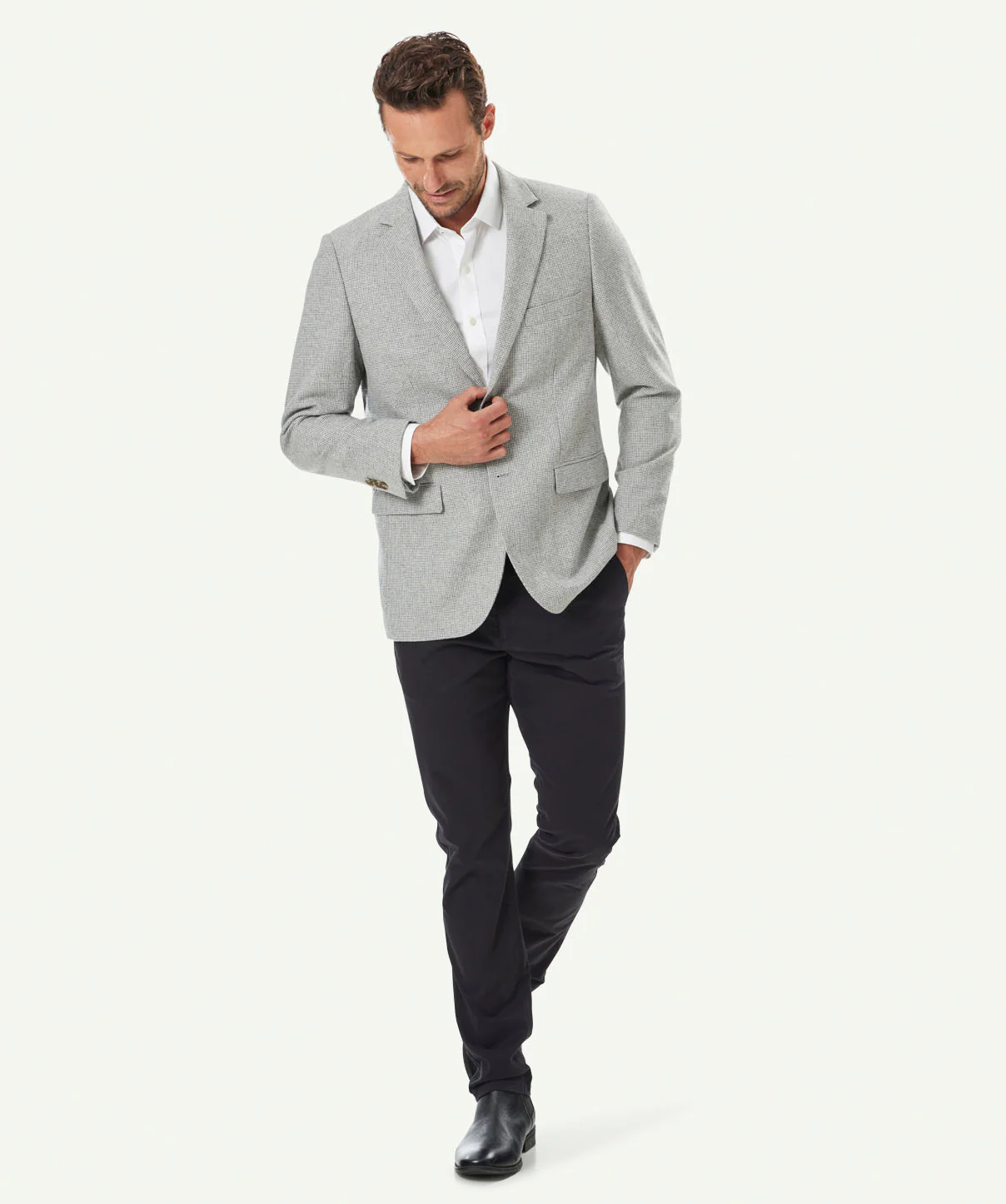 Wool Blend Houndstooth Sports Jacket - Light Grey - Image 5
