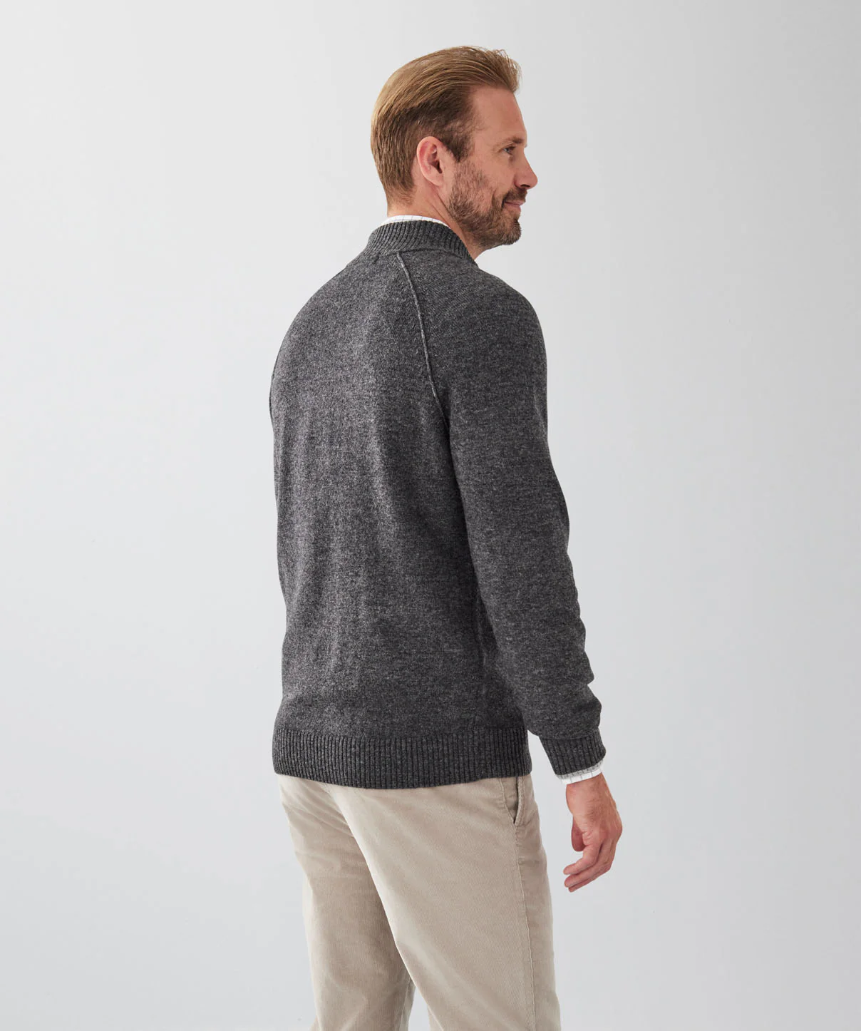 Wool Blend Raglan Half Button - Charcoal - Image 2