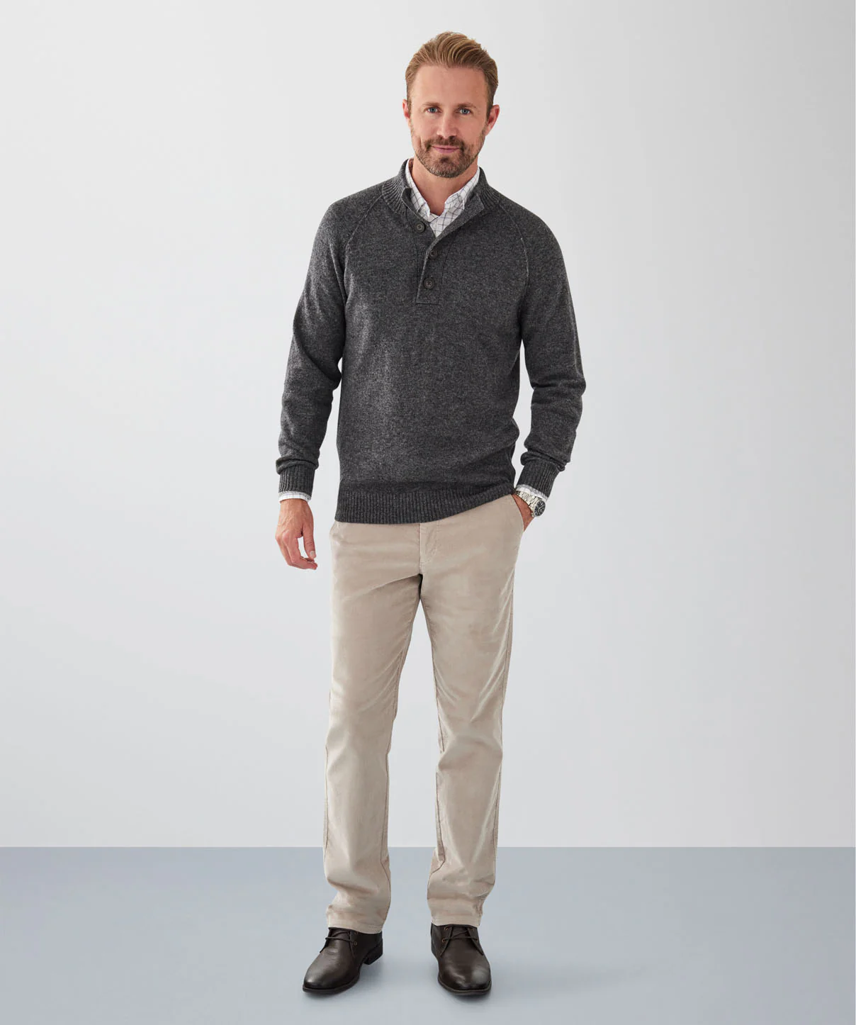 Wool Blend Raglan Half Button - Charcoal - Image 4