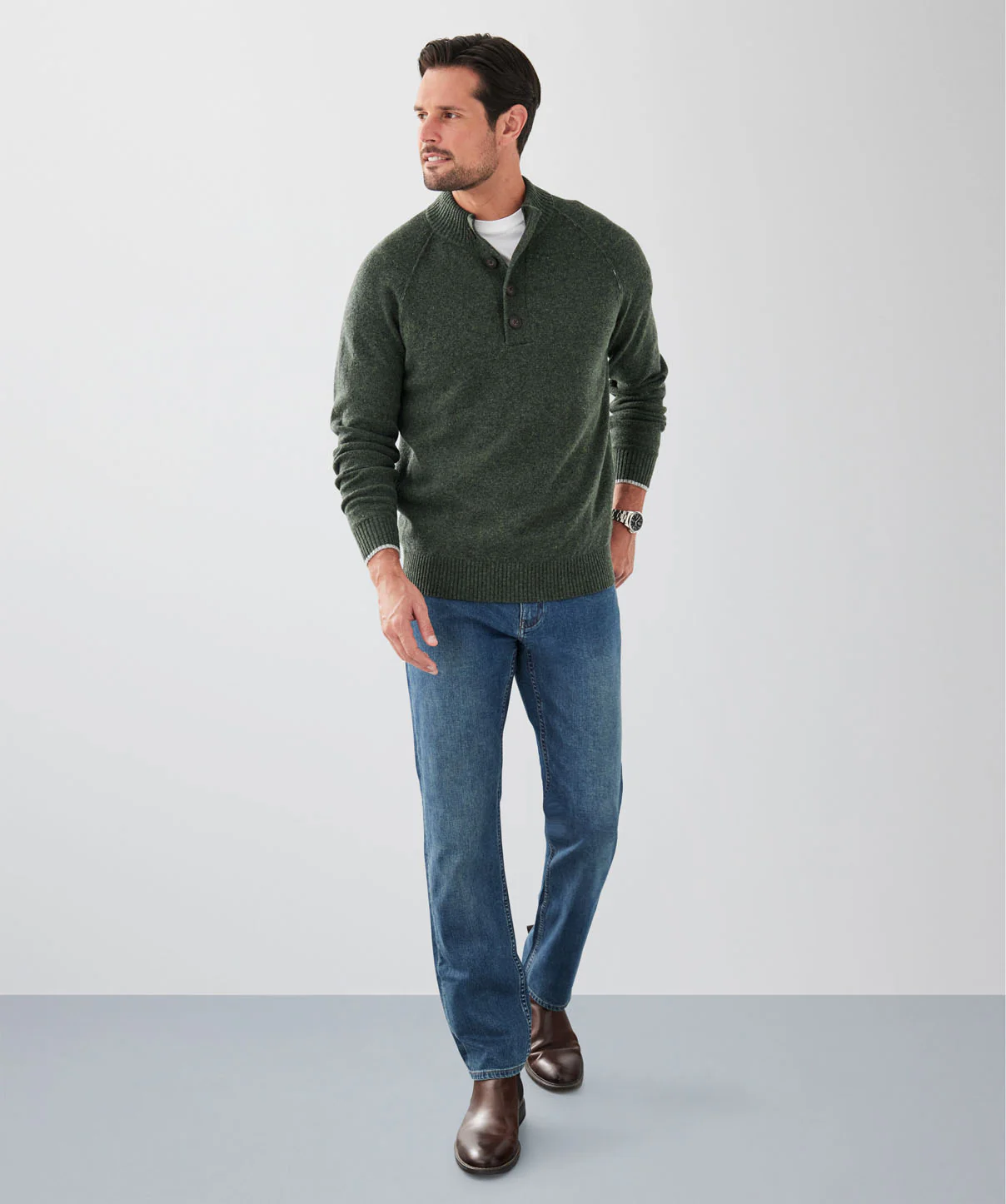 Wool Blend Raglan Half Button - Forest - Image 4