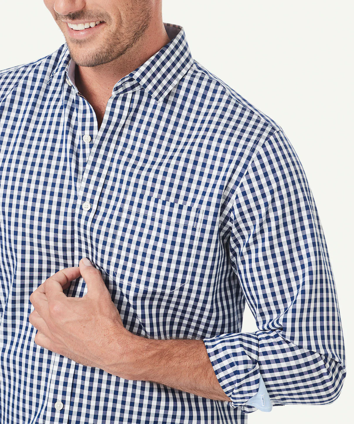Wrinkle Free Oxford Gingham Long Sleeve Shirt - Navy - Image 4